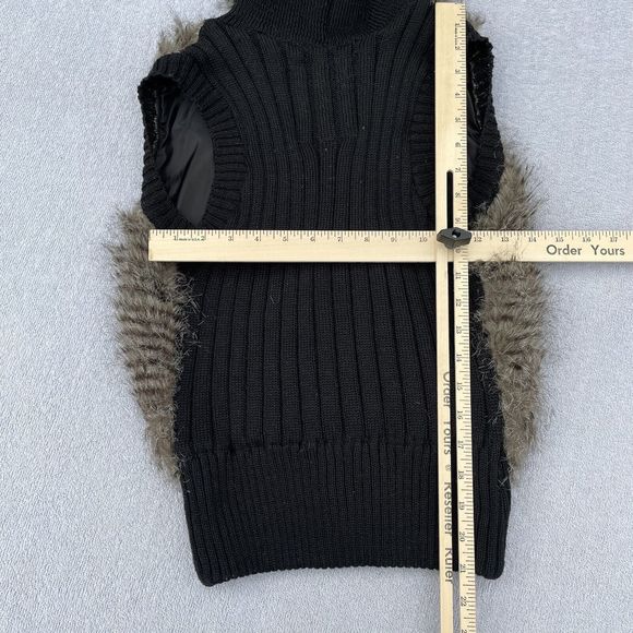 Beverly Hills Faux Fur Sweater Vest Women’s Size Large  Black Brown Hood - Picture 4 of 16
